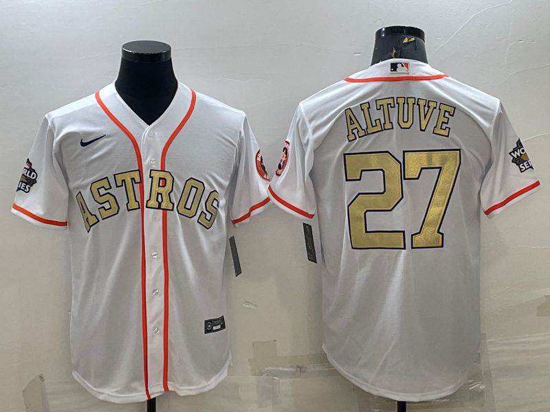 Men Houston Astros #27 Altuve White Champion Gold Game Nike 2022 MLB Jersey->women mlb jersey->Women Jersey